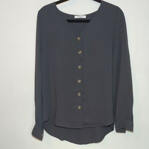 Zenana Gray Button-Up Blouse Long Sleeve Business Casual Women's Size M